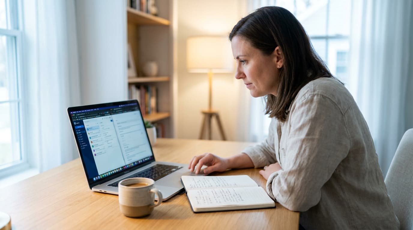 Small business owner comparing quoting software options on a laptop