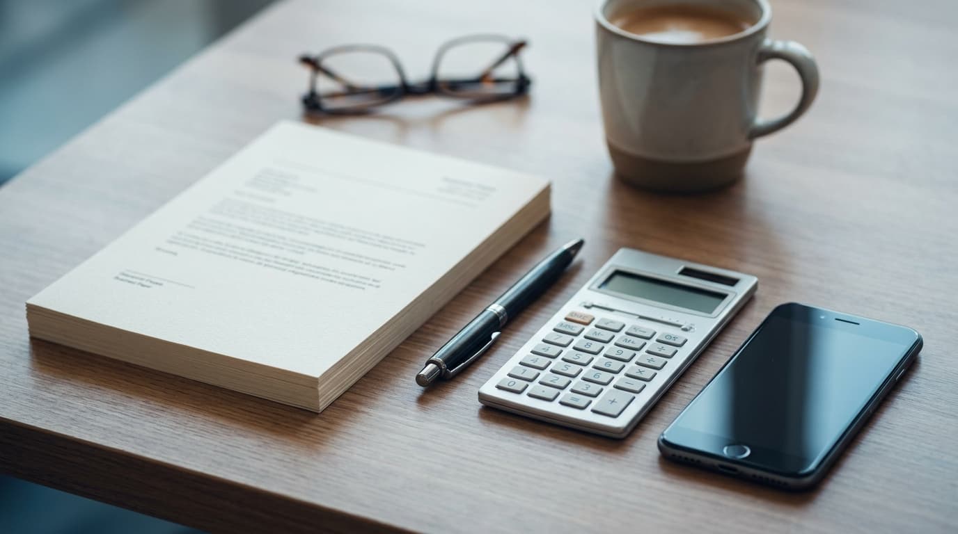 A clean, professional invoice template laid out on a desk