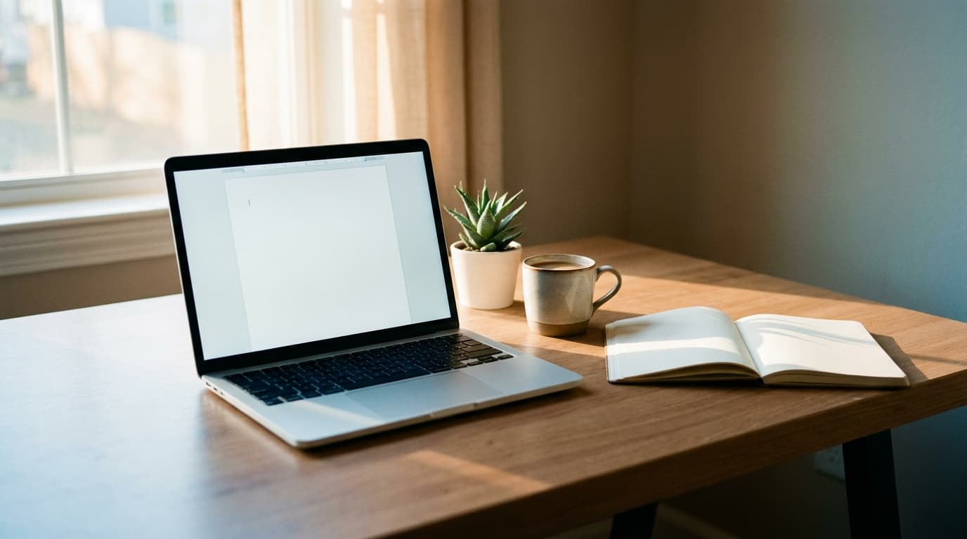 A clean, professional quote template on a laptop screen next to a coffee