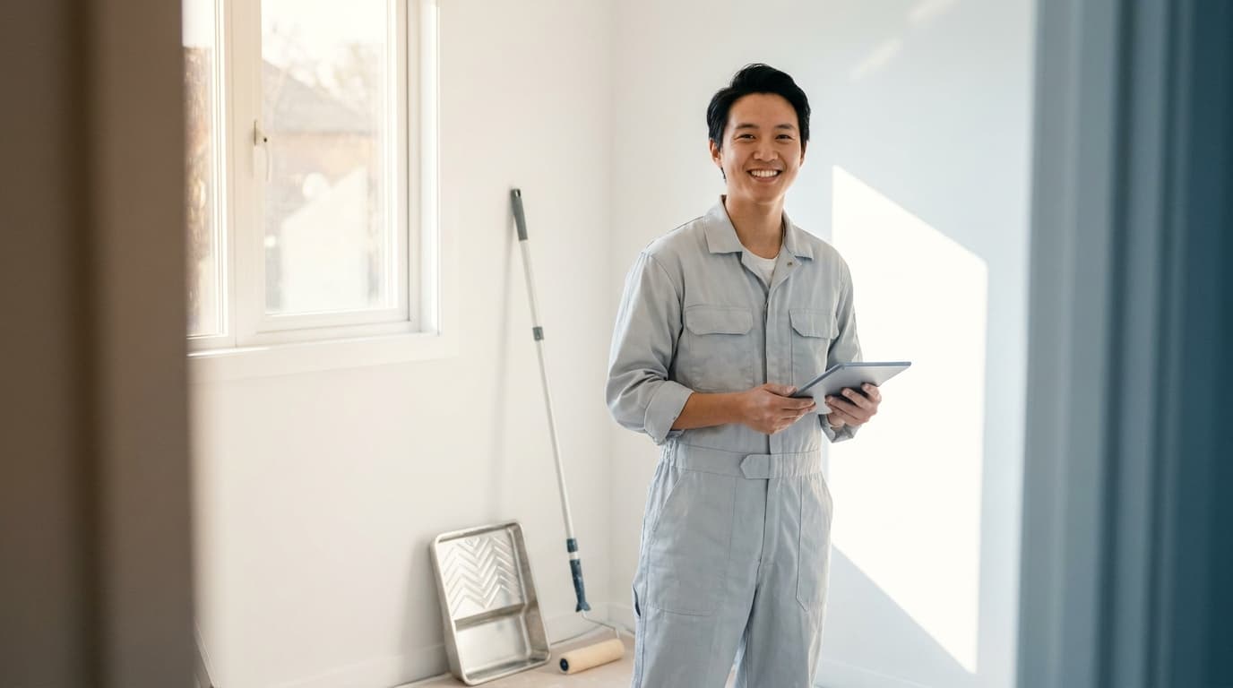 Professional painter preparing a quote for a freshly painted room