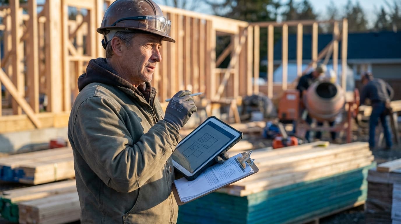 A job estimate template open on a tablet at a work site