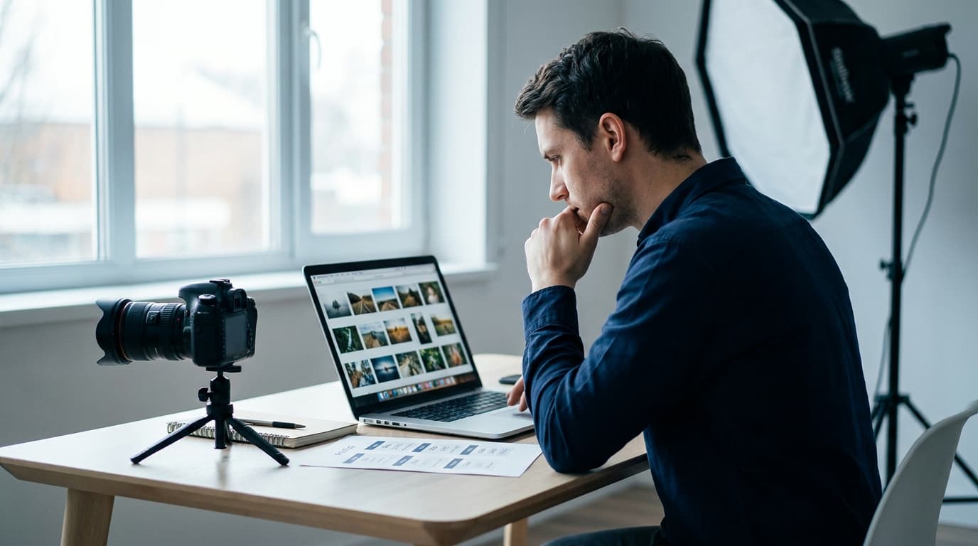 Photographer reviewing a quote and shoot package on a laptop